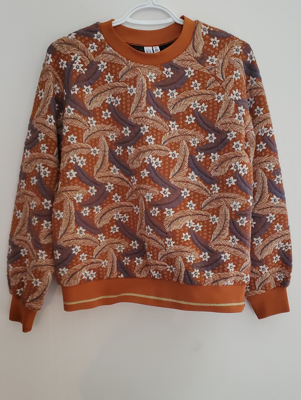 & Other Stories Paris Atelier Quilted Botanical Feather Sweatshirt - Size 4